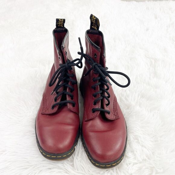 Dr. Martens Pascal Red Leather Lace Up High Top Boots - Picture 2 of 10